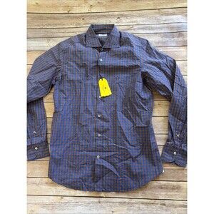 NWT Giannetto Portofino Casual Button Down Shirt Size M Slim Blue Orange Check